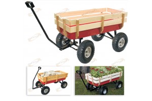 200LB All Terrain Pull Cargo Wagon RED w/Wood Railing 10" Air Tires Children KID